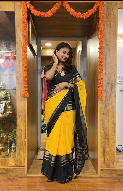 Yellow Mysore crepe silk saree