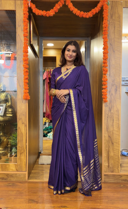 Purple Mysore crepe silk saree