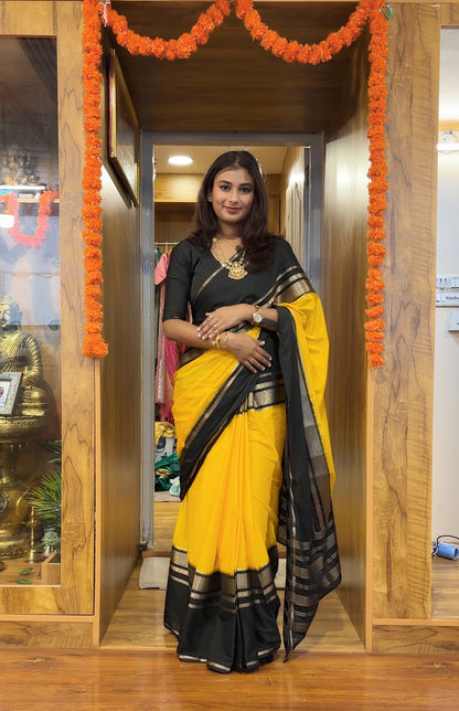 Yellow Mysore crepe silk saree