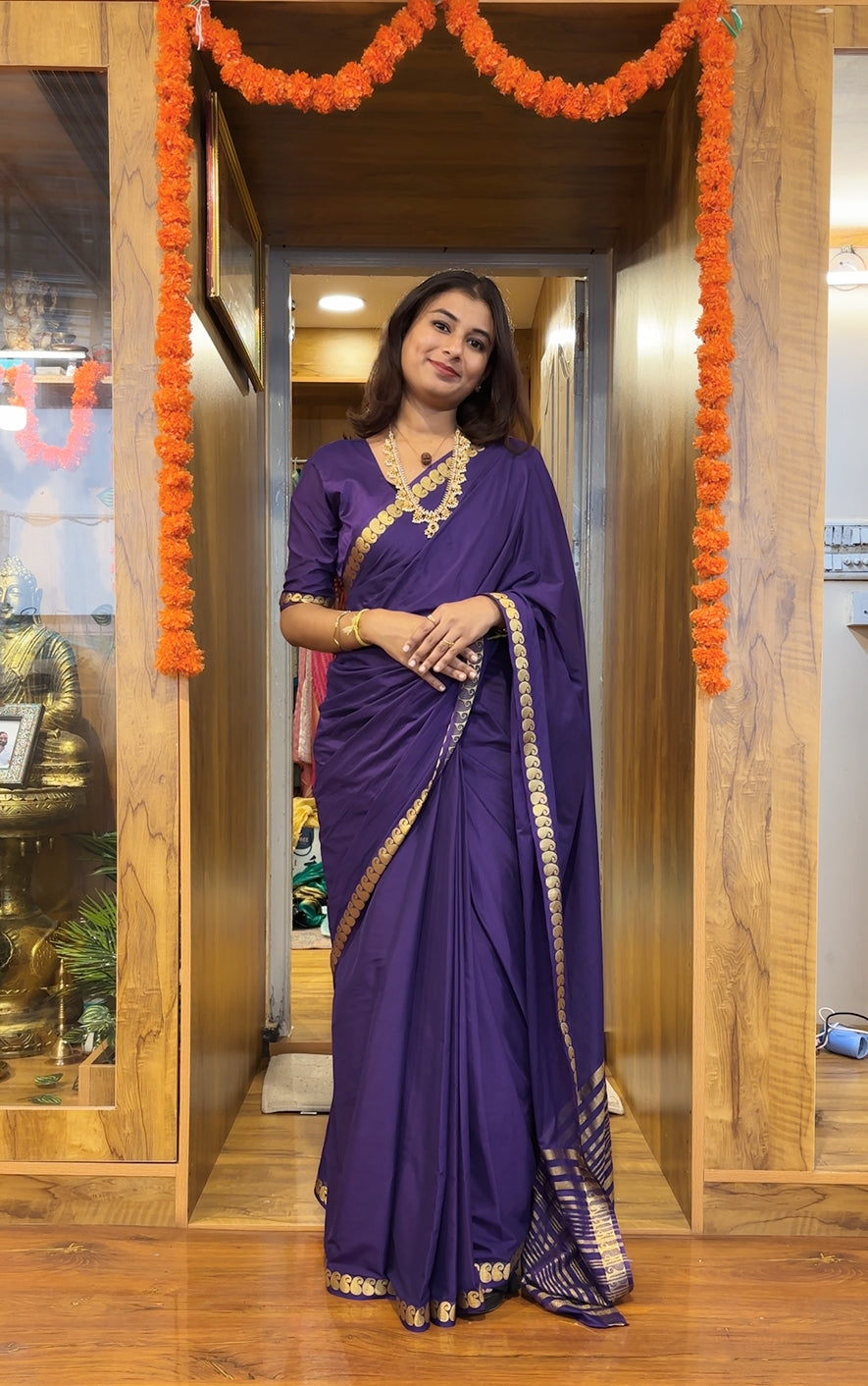 Purple Mysore crepe silk saree