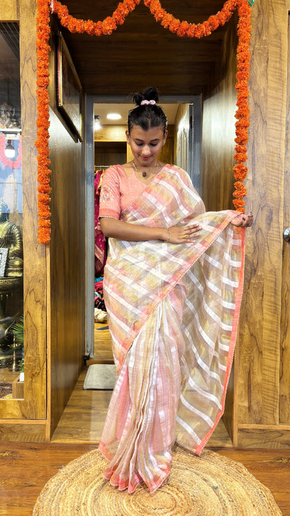 Organza Tissue  party wear saree with padded blouse