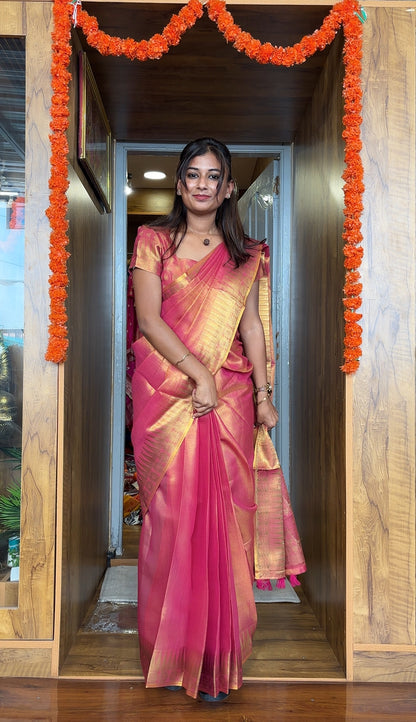 Premium linen Tissue saree with padded blouse