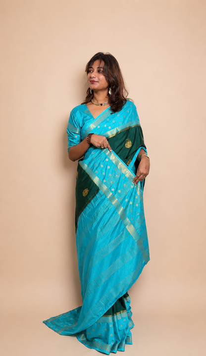 Mysore crepe silk gandaberunda border saree