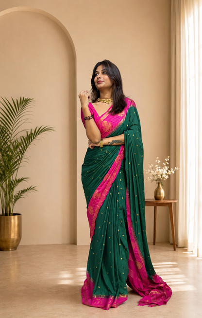 Mysore crepe silk gandaberunda border saree (Copy)