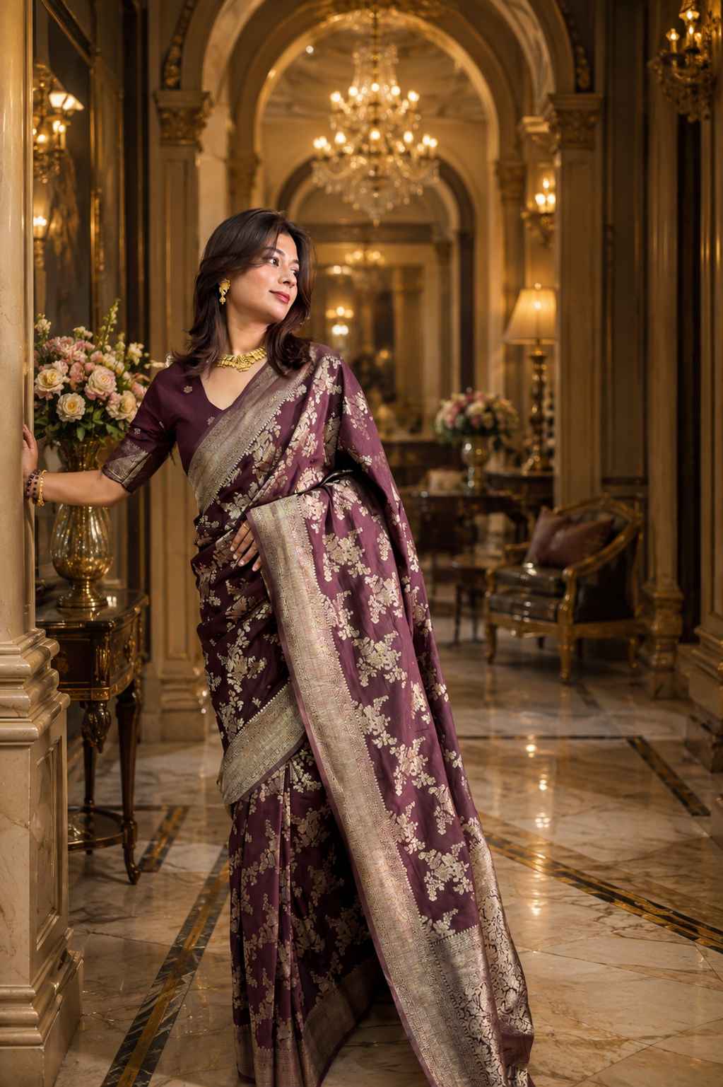 Traditional jaal pattern saree