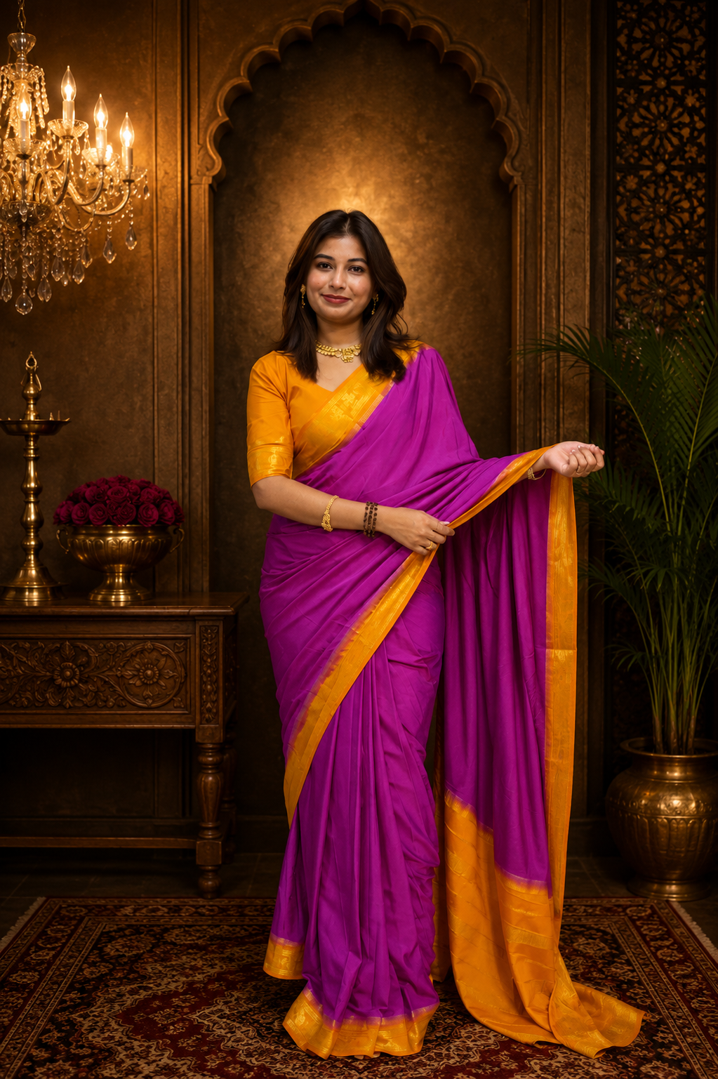 Mysore crepe silk small  gandaberunda border saree