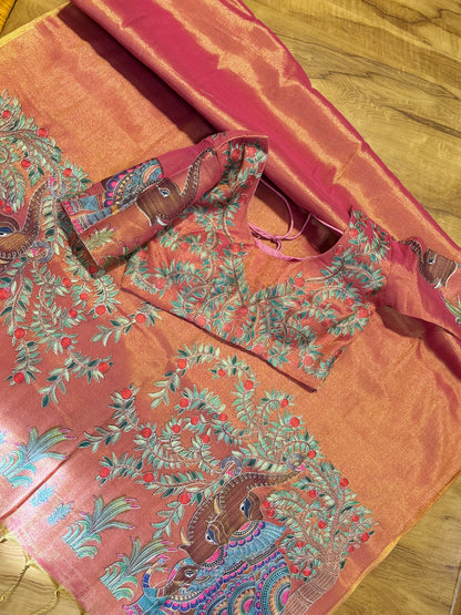 Tissue saree with readymade blouse