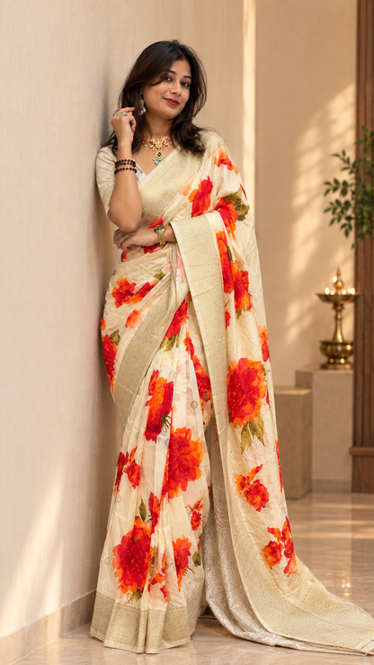 Digital print viscose Banarasi saree