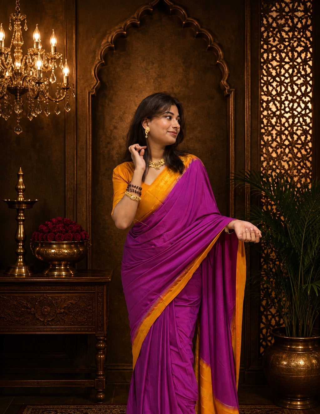 Mysore crepe silk small  gandaberunda border saree