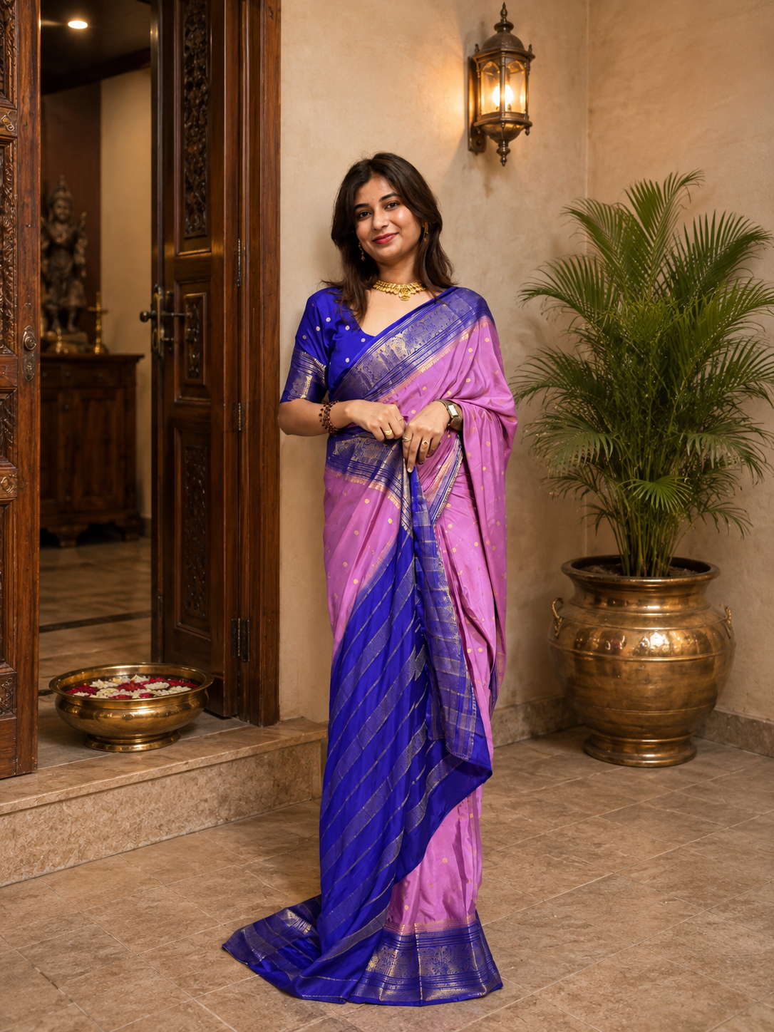 Mysore crepe silk small butti saree
