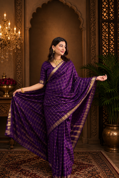 Mysore crepe silk big checks saree