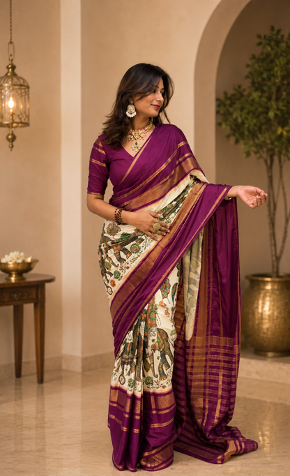 Kalamkari print Mysore crepe saree