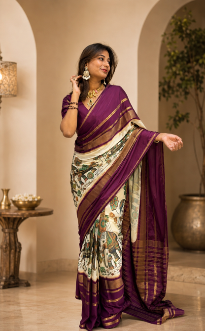 Kalamkari print Mysore crepe saree