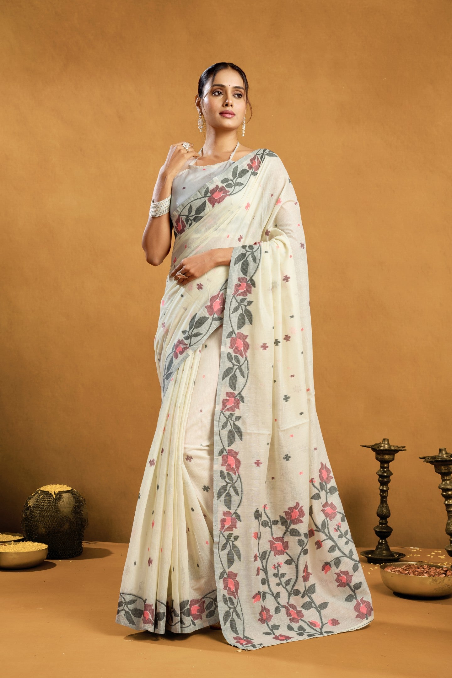 TANU JAMADANI LINEN COTTON SAREE