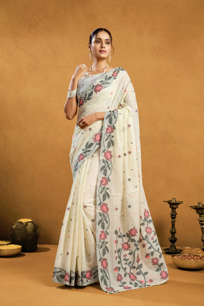 TANU JAMADANI LINEN COTTON SAREE