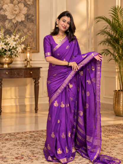 Mysore crepe silk peacock butti saree