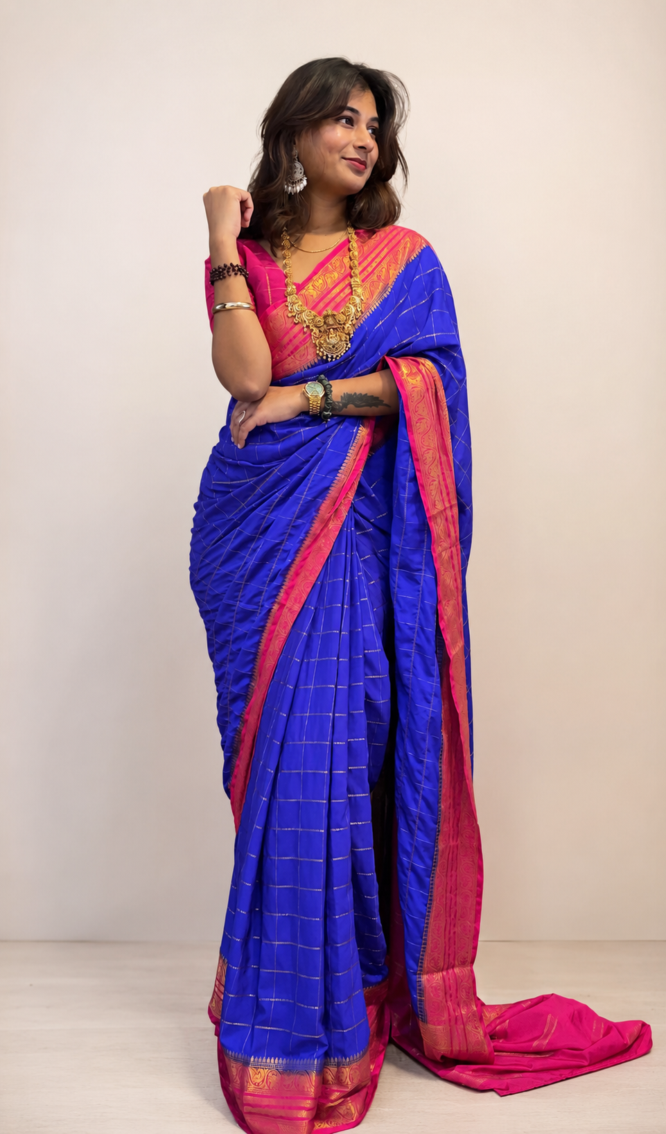 Mysore crepe silk vintage checks saree