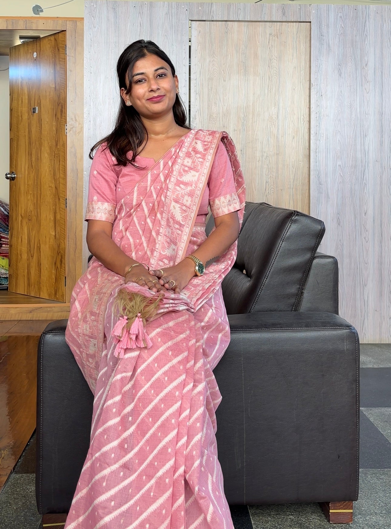 Jamdhani cotton linen saree