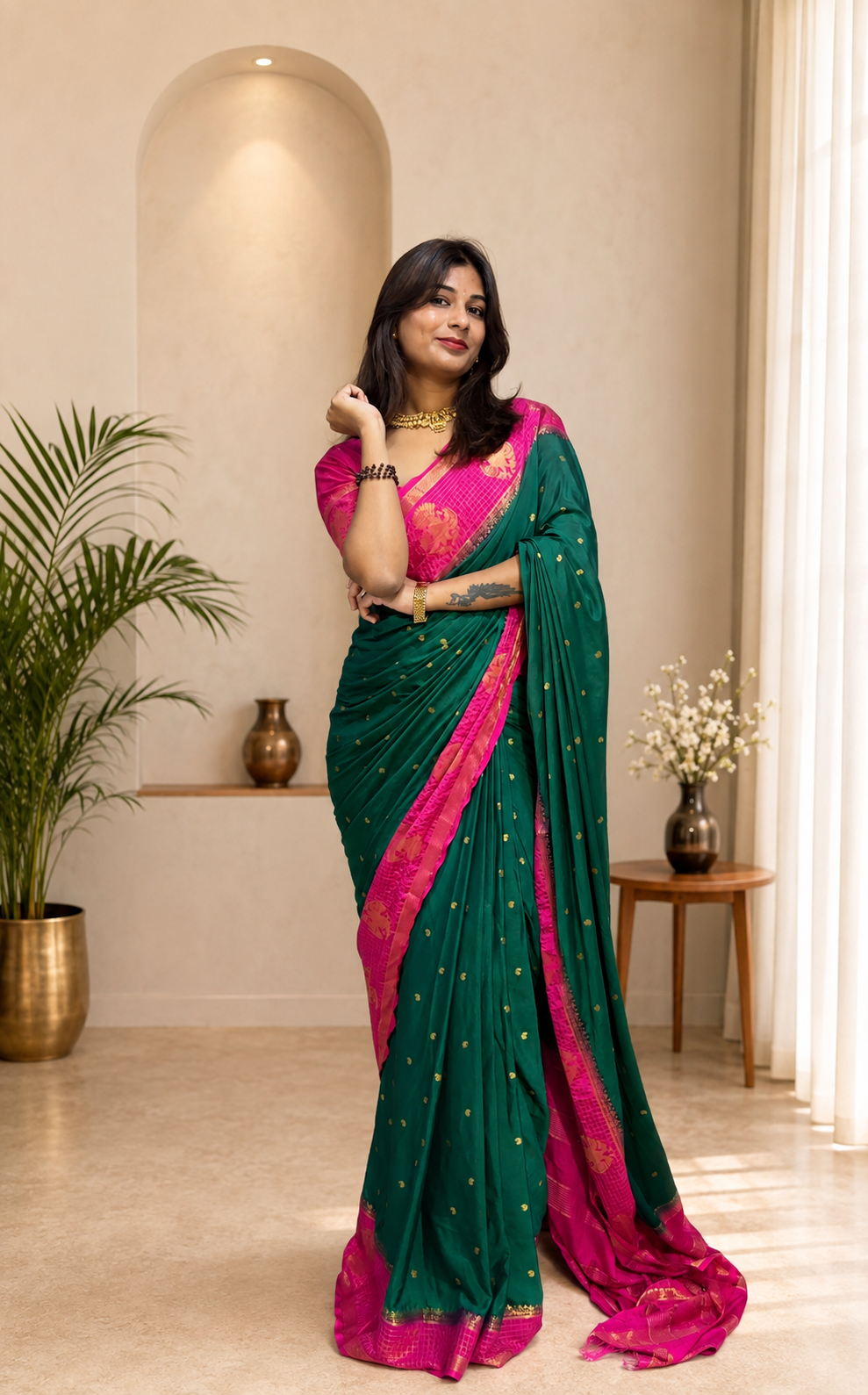Mysore crepe silk gandaberunda border saree (Copy)
