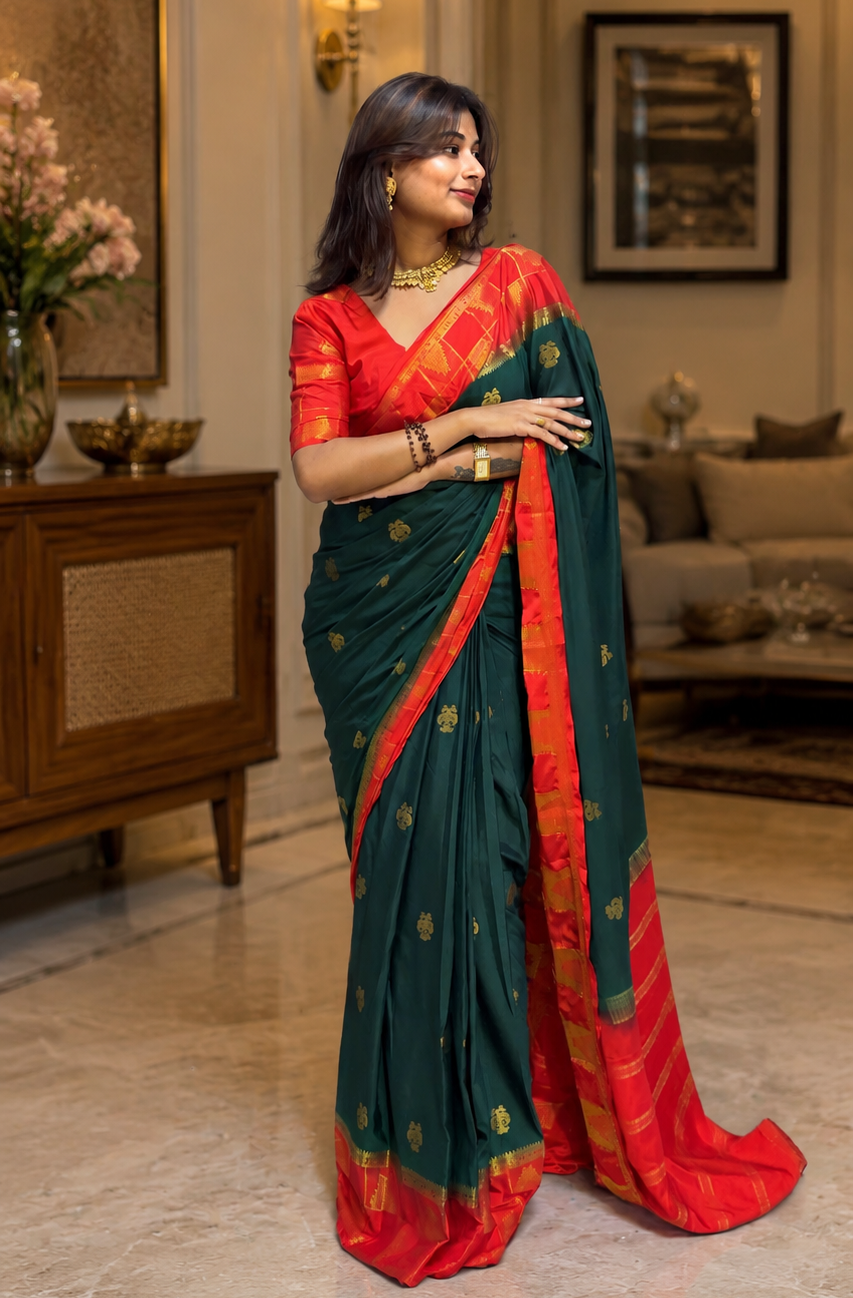 Mysore crepe silk temple  border saree
