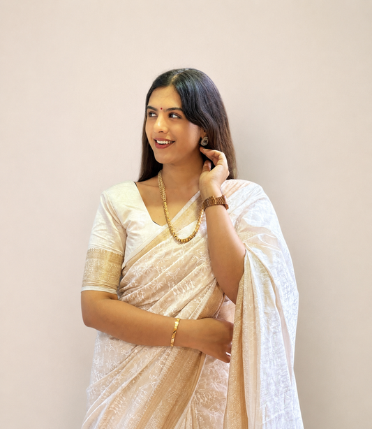Off white warli printed saree