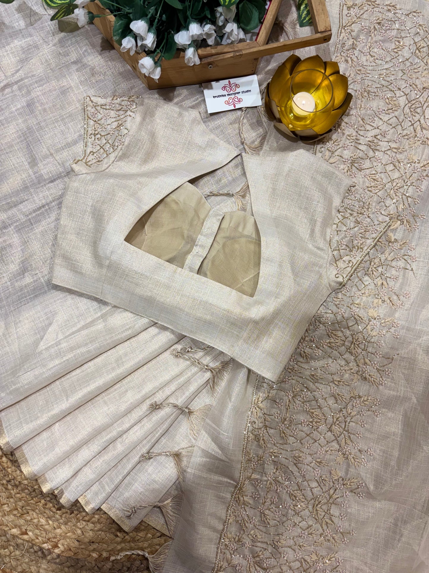 Tissue kardhana party wear saree with padded blouse
