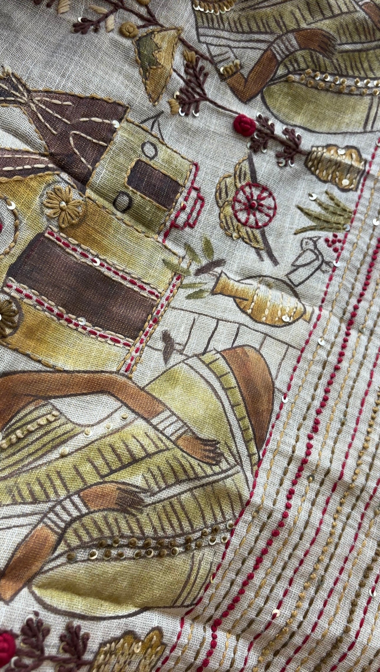 Linen handwork saree (hand painted )