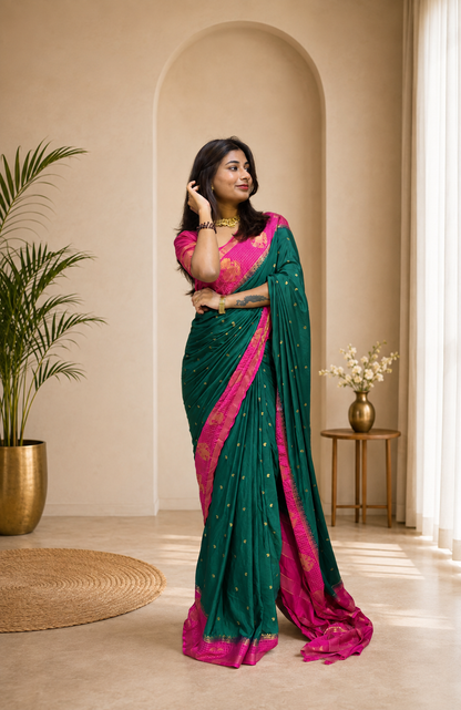 Mysore crepe silk gandaberunda border saree (Copy)