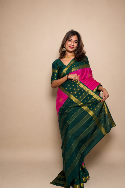 Mysore crepe silk gandaberunda border saree
