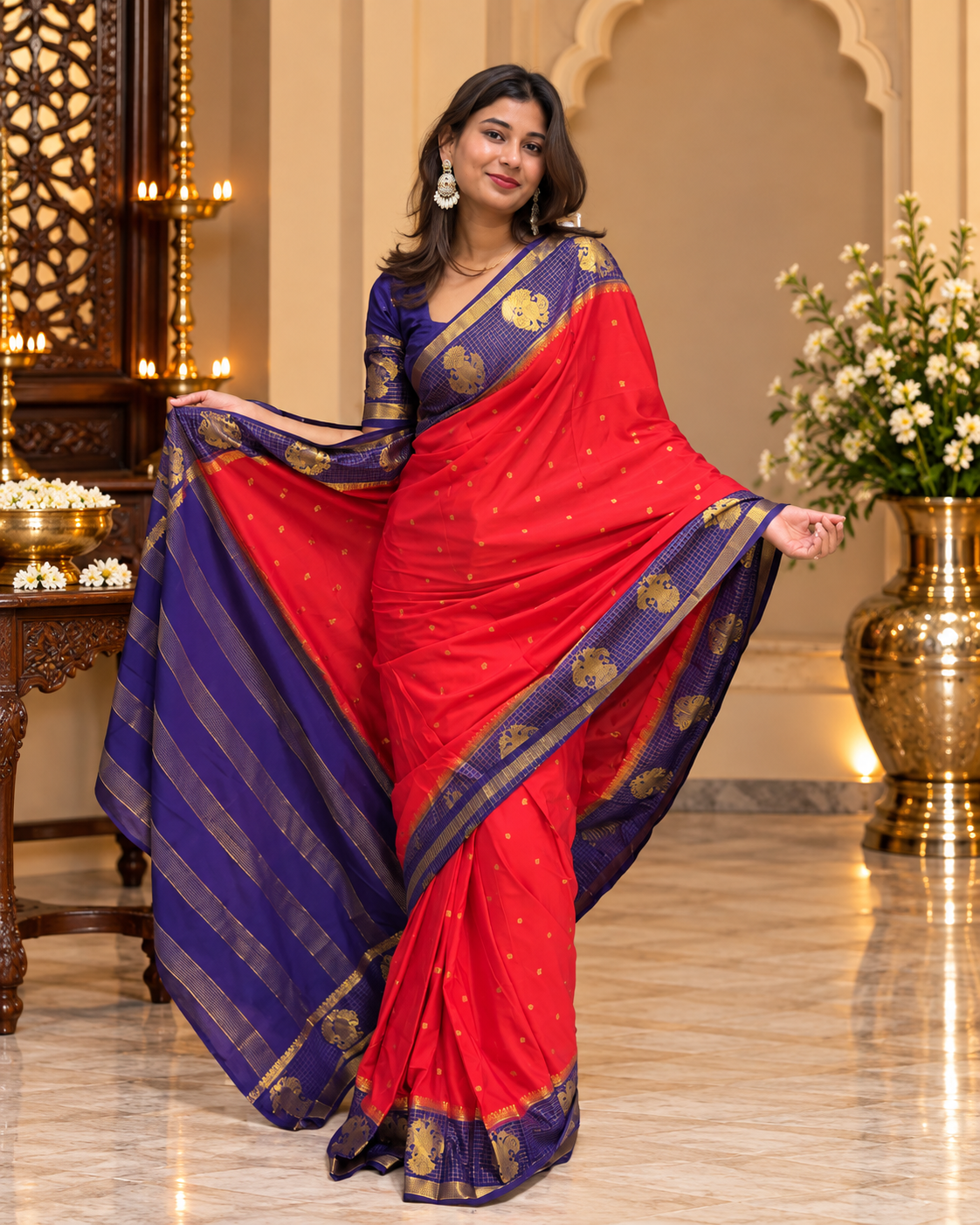 Mysore crepe silk gandaberunda border saree