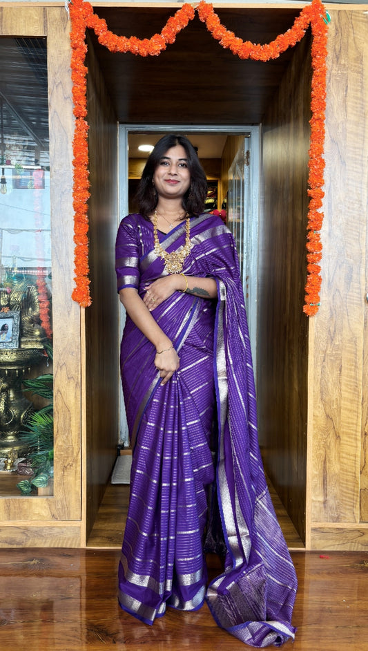 Semi Mysore silk stripes saree