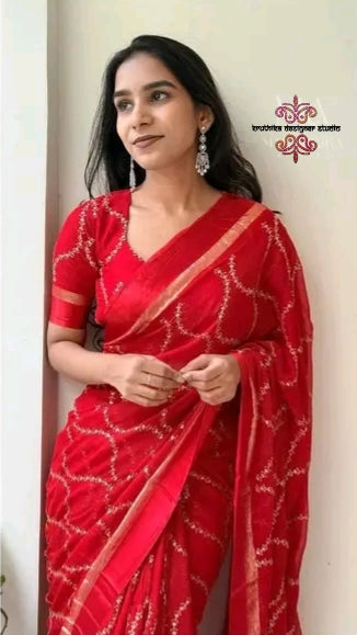 Sequence georgette party wear zip and go  saree with sleeves