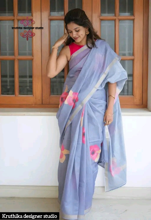 Cotton linen zip n go  saree with highneck (sleeveless)blouse