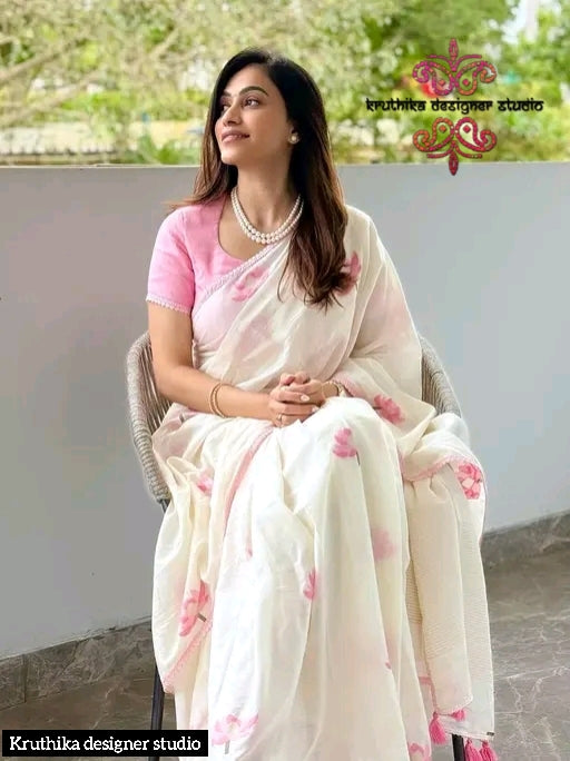 Cotton linen zip n go saree