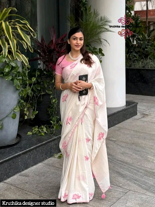 Cotton linen zip n go saree