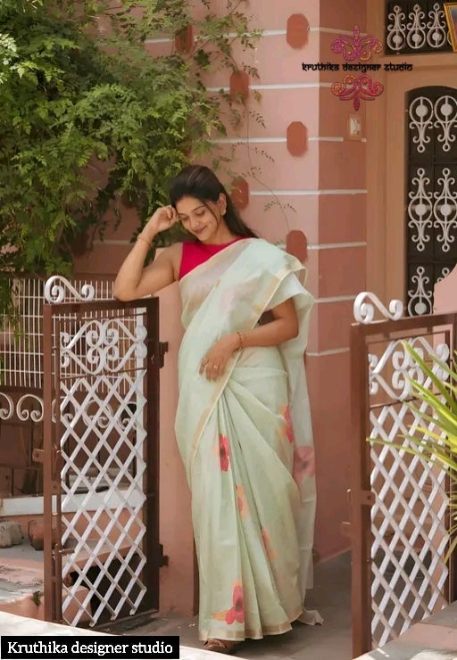 Cotton linen zip n go  saree with highneck (sleeveless)blouse