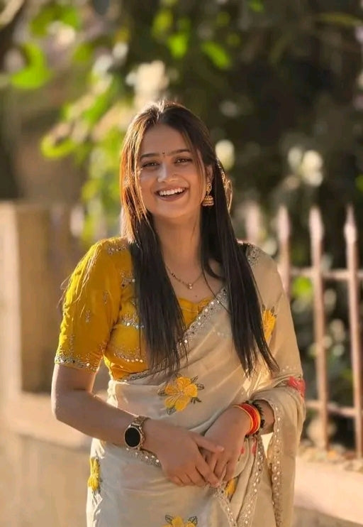 Beige rangoli silk georgette sareee