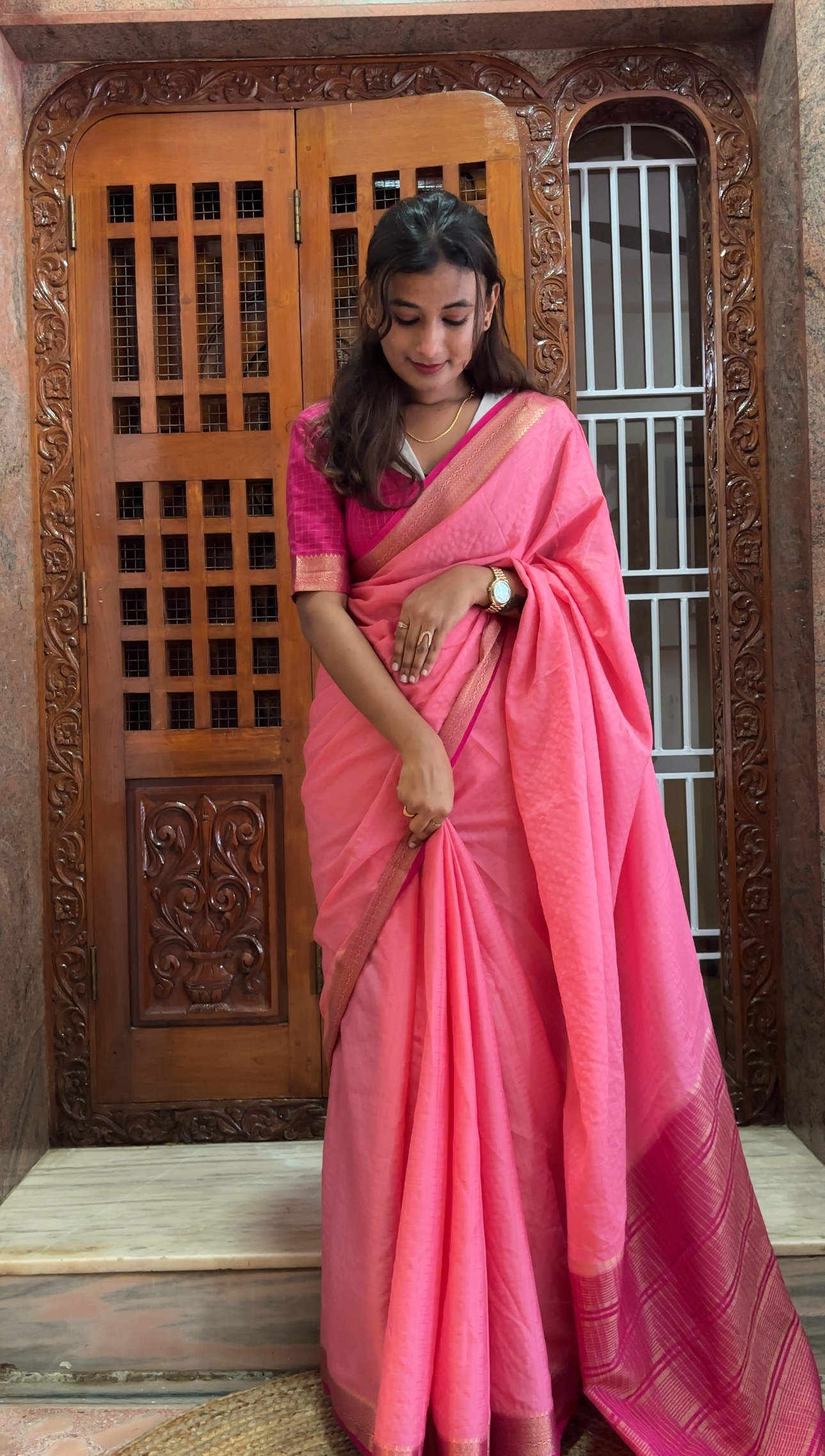 Crepe silk checks saree