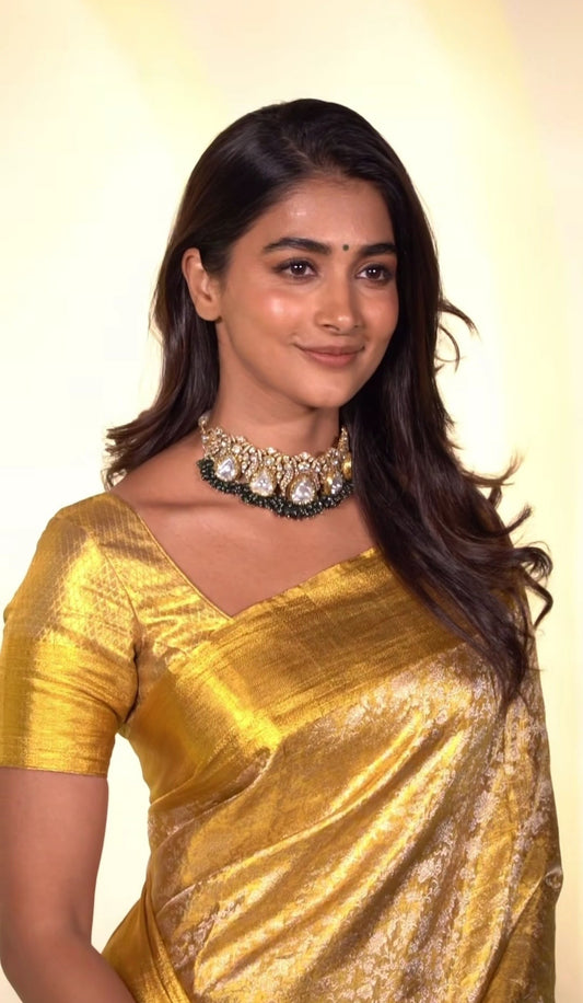 Pooja Hegde golden saree