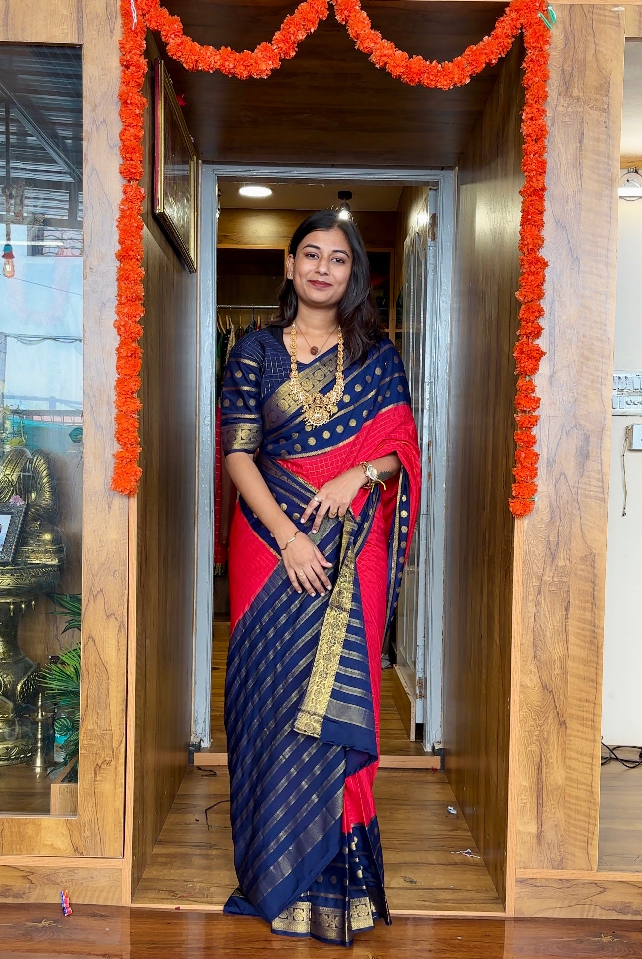 Semi Mysore silk checks contrast