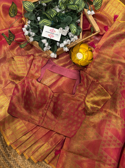 Premium linen Tissue saree with padded blouse