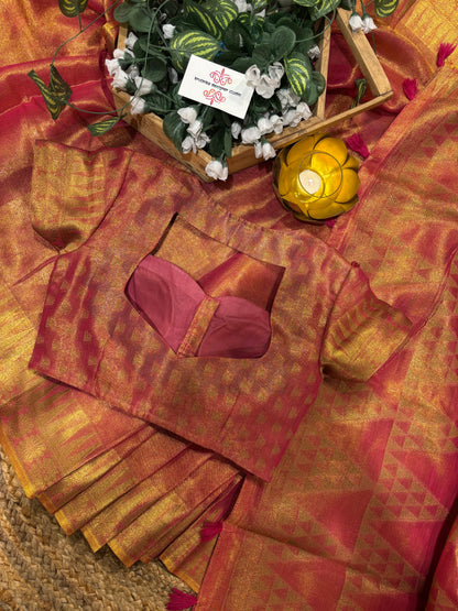 Premium linen Tissue saree with padded blouse