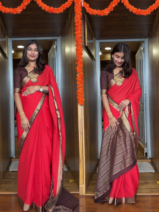 Semi Mysore silk checks saree