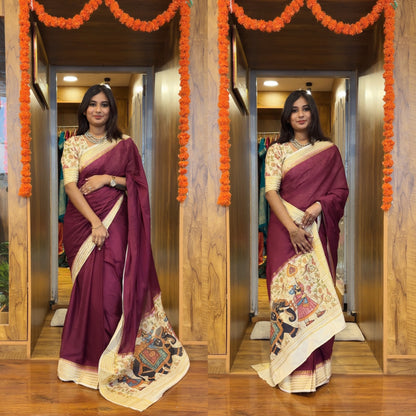 Elephant print crepe silk saree