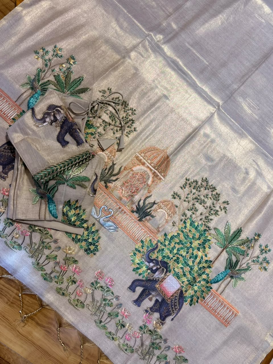 Tissue saree with readymade blouse