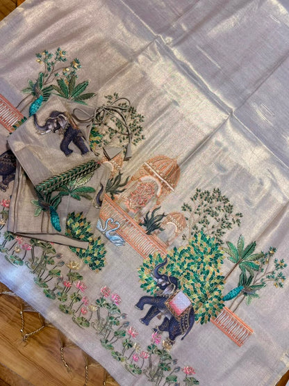 Tissue saree with readymade blouse