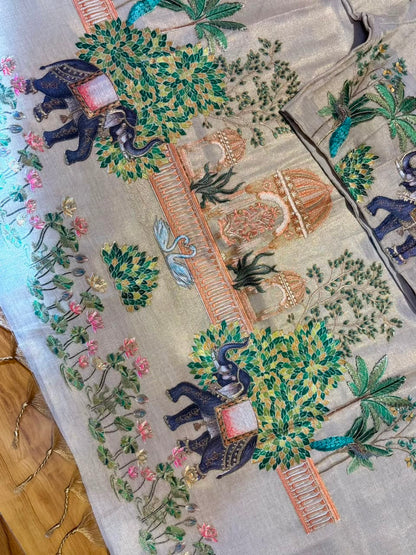Tissue saree with readymade blouse