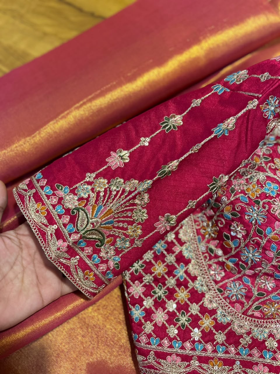Tissue saree with readymade blouse