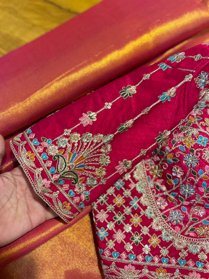 Tissue saree with readymade blouse