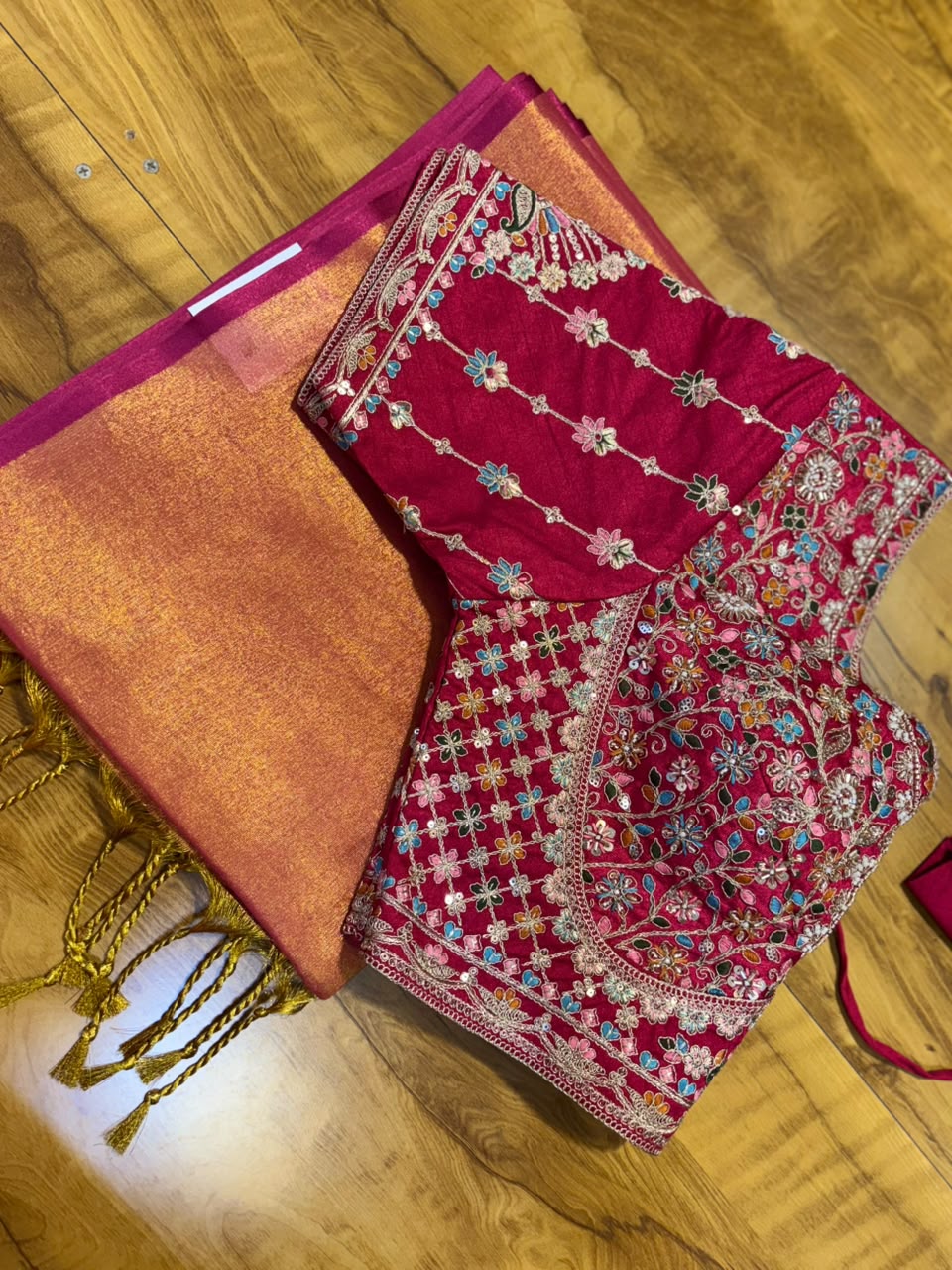 Tissue saree with readymade blouse